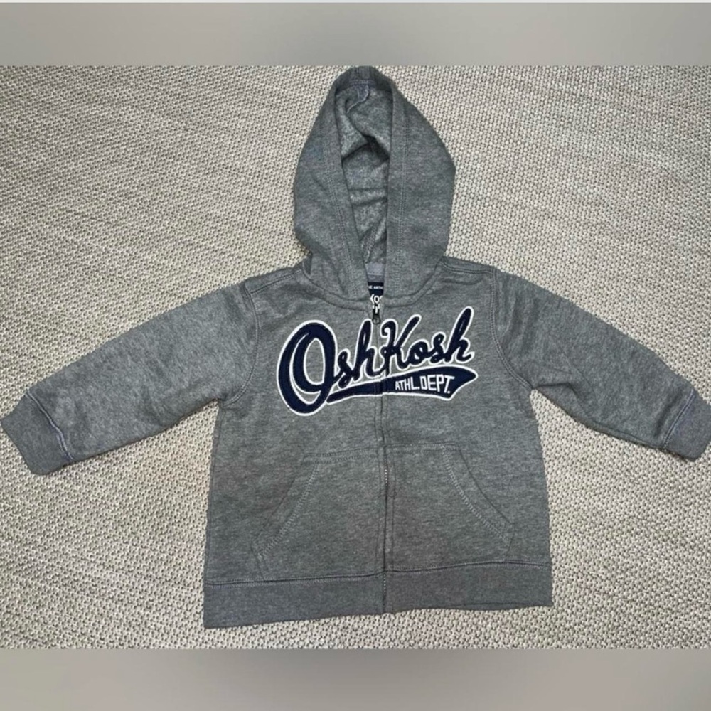 18Month OshKosh B'gosh Gray Zip-up Sweatshirt with Navy Blue Logo